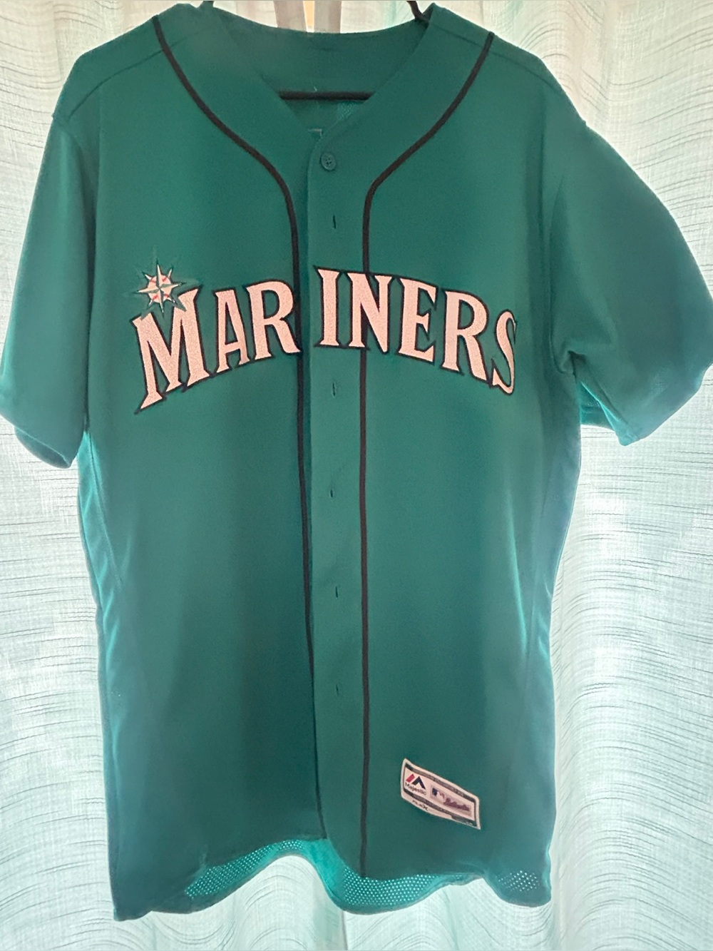 Seattle Majestic Teal Mariners Button-Up Jersey Large